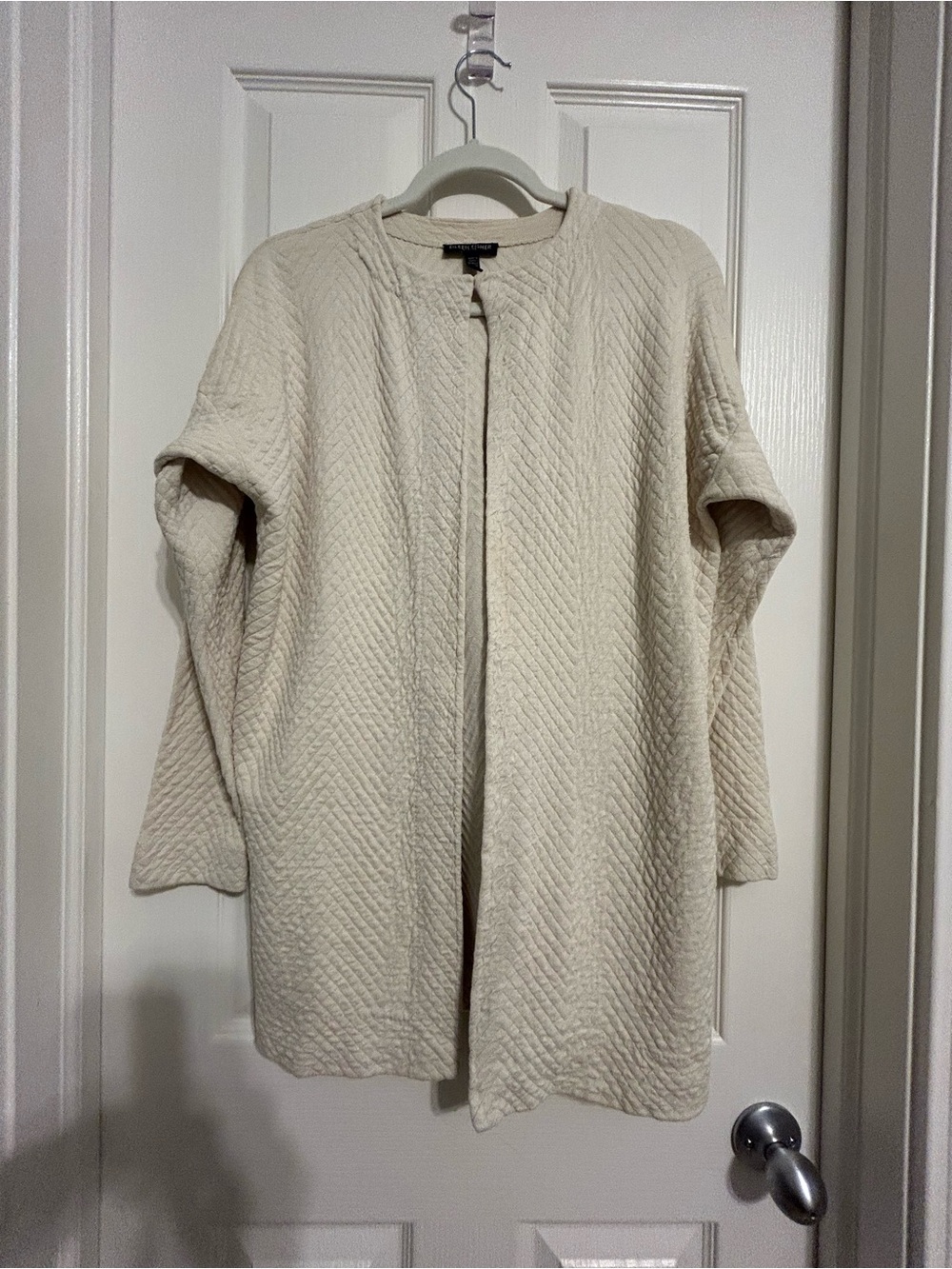 Eileen Fisher Cream Quilted Open Front Coat